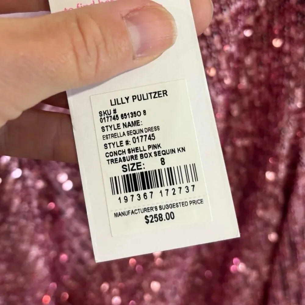 Lilly Pulitzer Estrella Sequin Dress Conch Shell Pink NWT - Picture 9 of 12